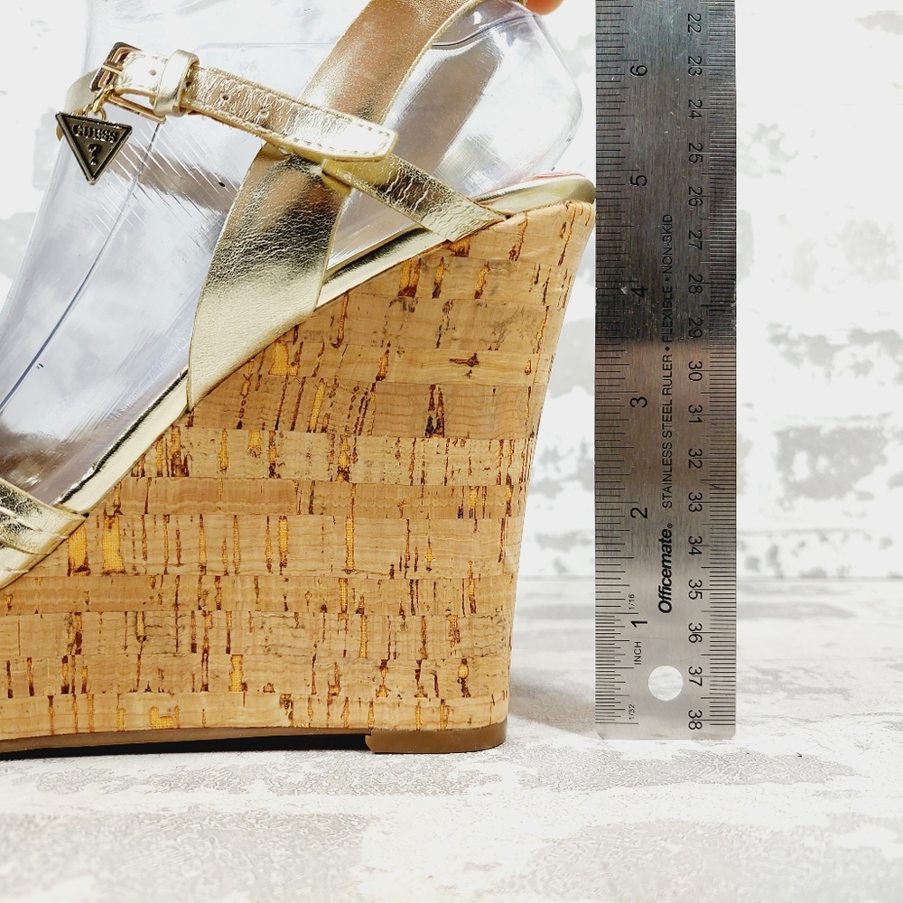 New Guess Project Gold Platform Cork Wedge Sandals B457 - Picture 2 of 13